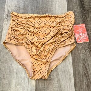 NWT Kortni Jeane Pineapple Swim Bottoms Womens Small Ruched Vacation Beach
